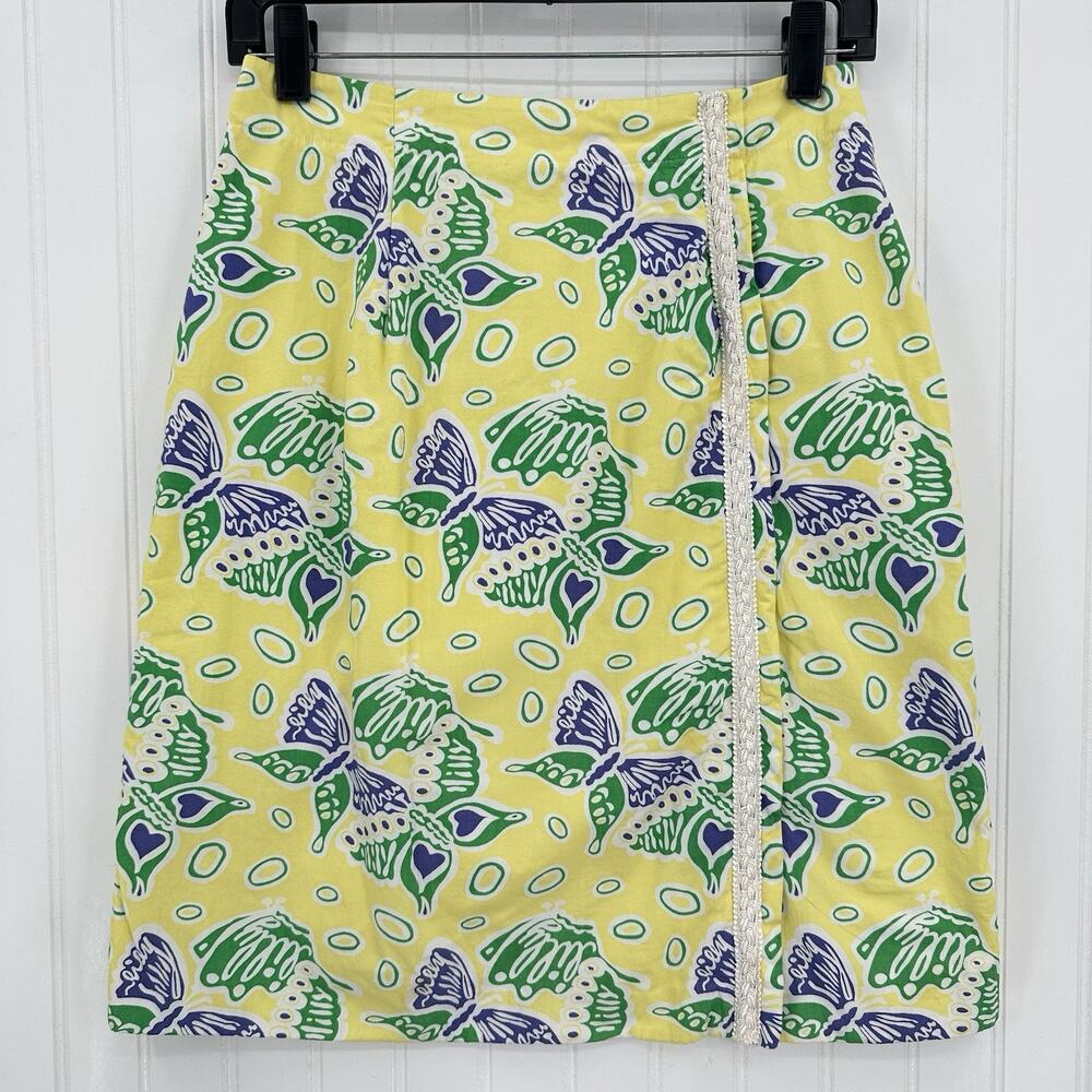 Lilly Pulitzer Skirt Womens 10 Cotton Butterfly Yellow Golf Barbie Preppy *Flaw